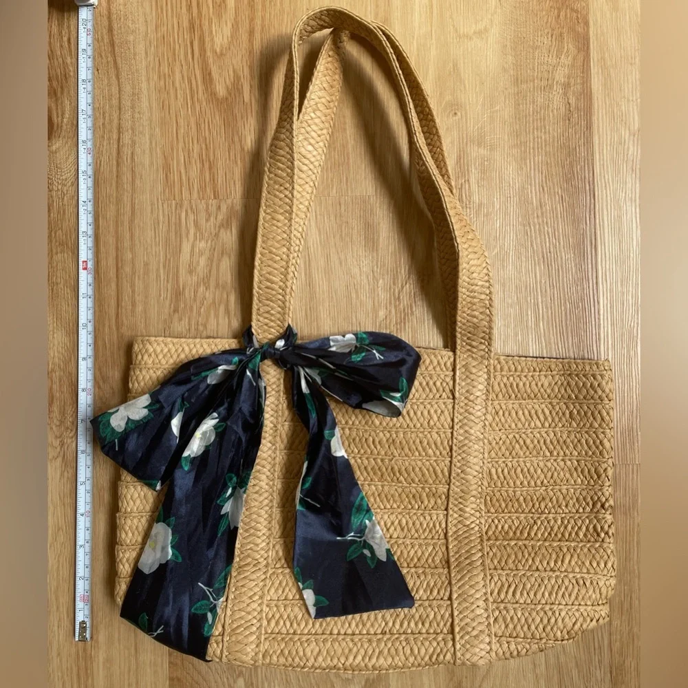 Draper James straw bag Everyday Woven Tan Tote includes Magnolia Scarf Tie - Picture 8 of 10